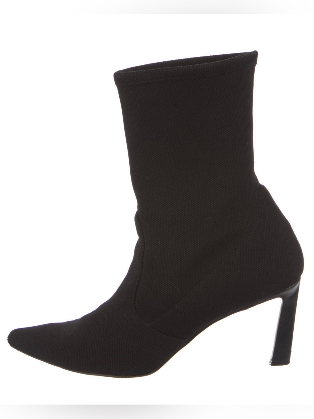 Stuart Weitzman Rapture 75 Women’s Black Pointed Toe Mid Heel Sock Bootie